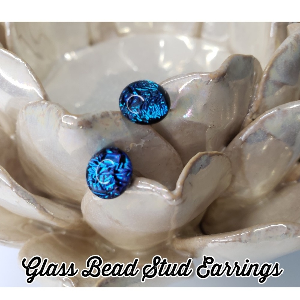 Glass Irridescent Blue Stud Earrings